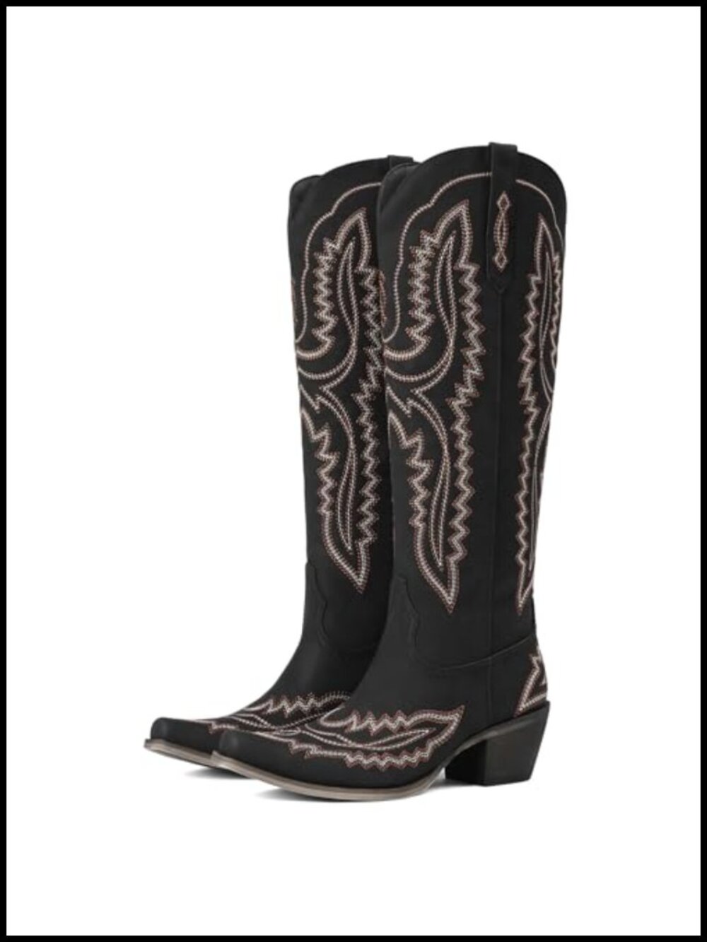 Women Knee High Cowboy Boots PU Leather Chunky Block Heel Western